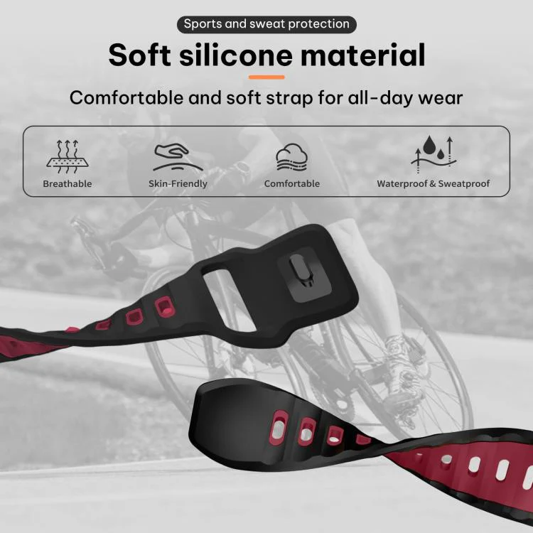 For Garmin Forerunner 35/30/35j xDfind Flat-head Dual-color Silicone Watch Band(Black+Wine Red) - Image 5