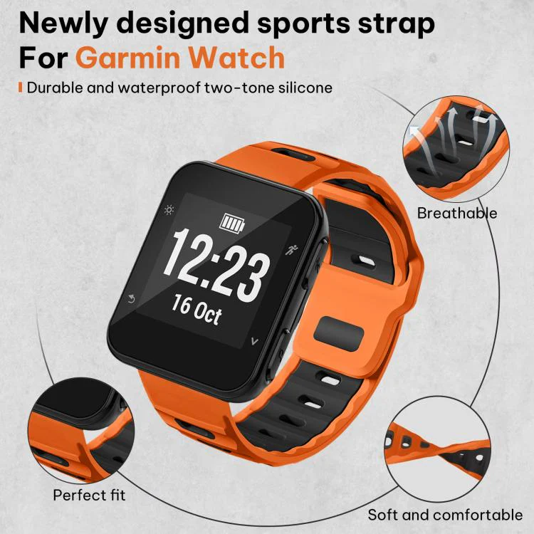 For Garmin Forerunner 35/30/35j xDfind Flat-head Dual-color Silicone Watch Band(Orange+Black) - Image 3