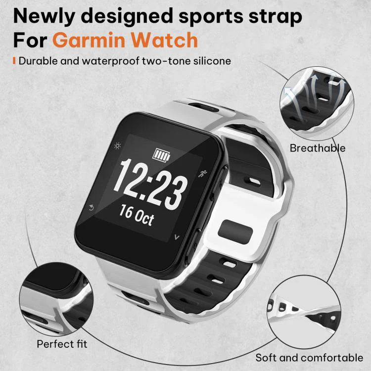 For Garmin Forerunner 35/30/35j xDfind Flat-head Dual-color Silicone Watch Band(White+Black) - Image 3
