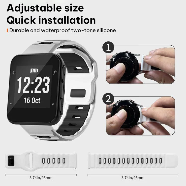For Garmin Forerunner 35/30/35j xDfind Flat-head Dual-color Silicone Watch Band(White+Black) - Image 4