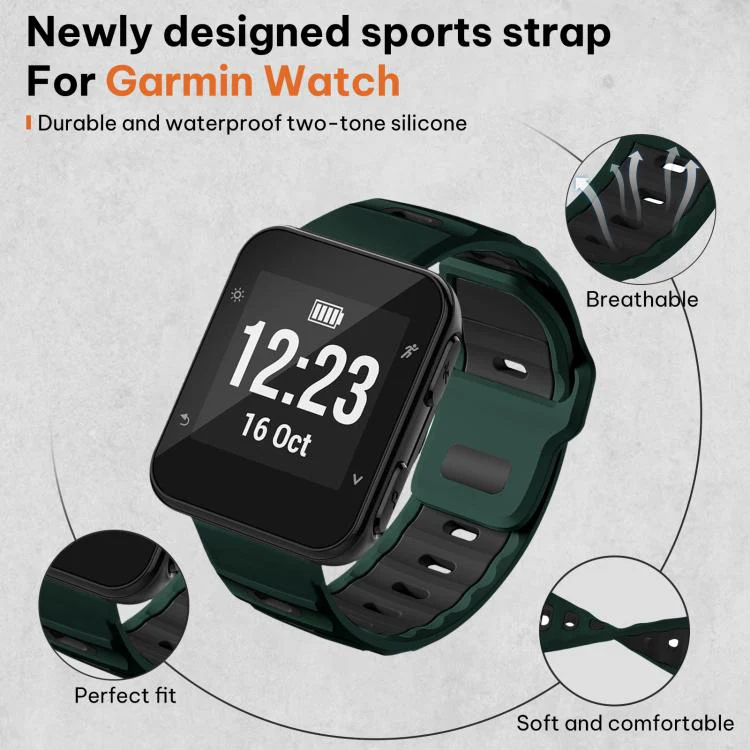 For Garmin Forerunner 35/30/35j xDfind Flat-head Dual-color Silicone Watch Band(Wilderness Green+Black) - Image 3