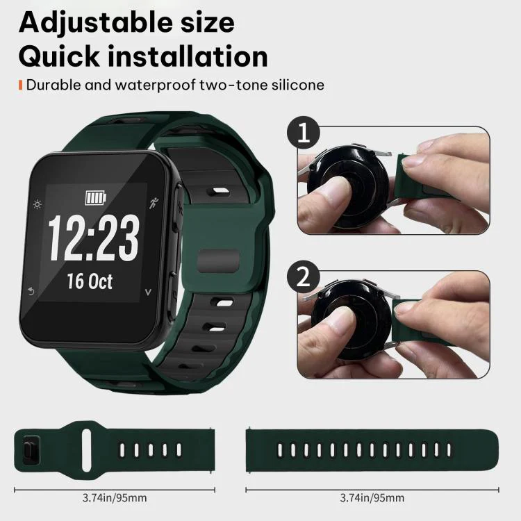 For Garmin Forerunner 35/30/35j xDfind Flat-head Dual-color Silicone Watch Band(Wilderness Green+Black) - Image 4