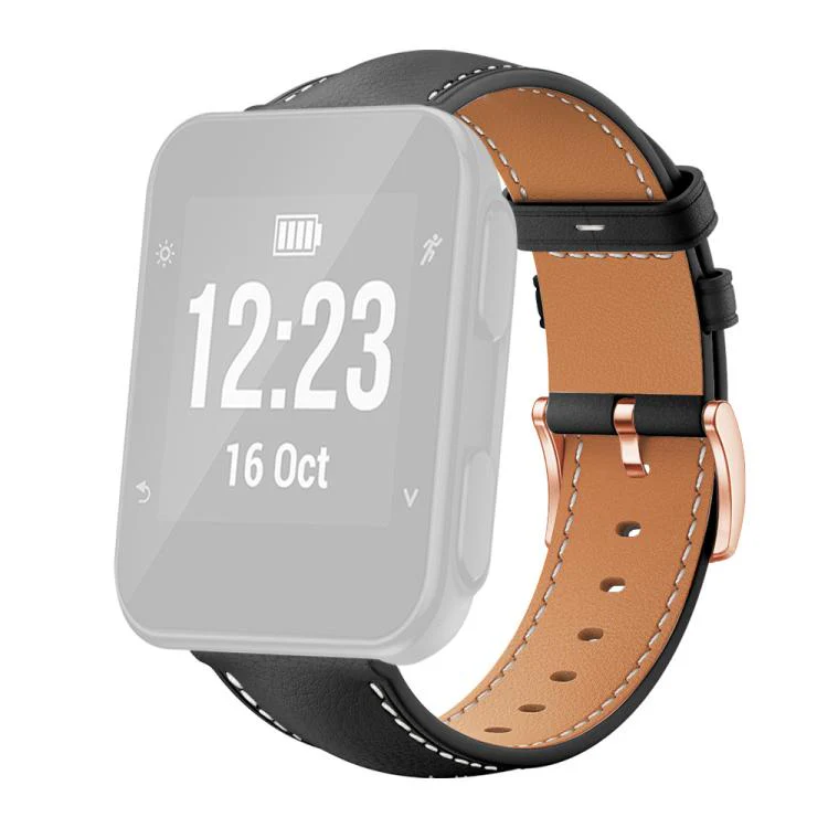 For Garmin Forerunner 35/30/35j xDfind Rose Gold Buckle Black Shark Fine Grain Vegan Leather Watch Band(Black) - Image 2