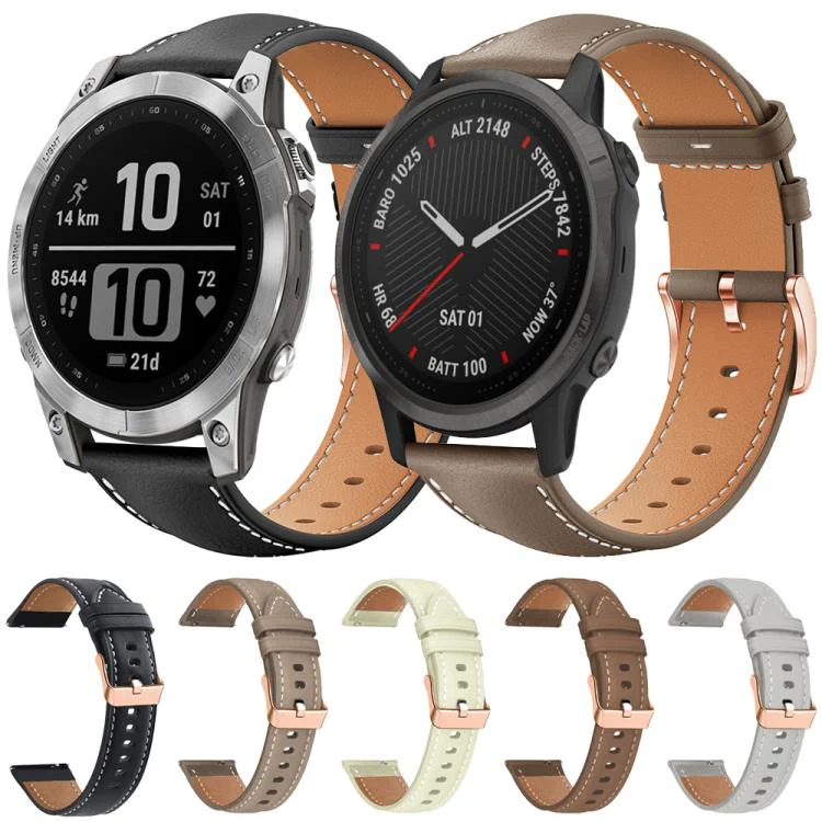 For Garmin Forerunner 35/30/35j xDfind Rose Gold Buckle Black Shark Fine Grain Vegan Leather Watch Band(Black) - Image 3
