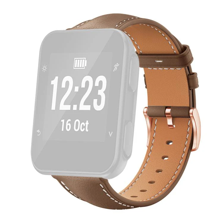 For Garmin Forerunner 35/30/35j xDfind Rose Gold Buckle Black Shark Fine Grain Vegan Leather Watch Band(Coffee) - Image 2