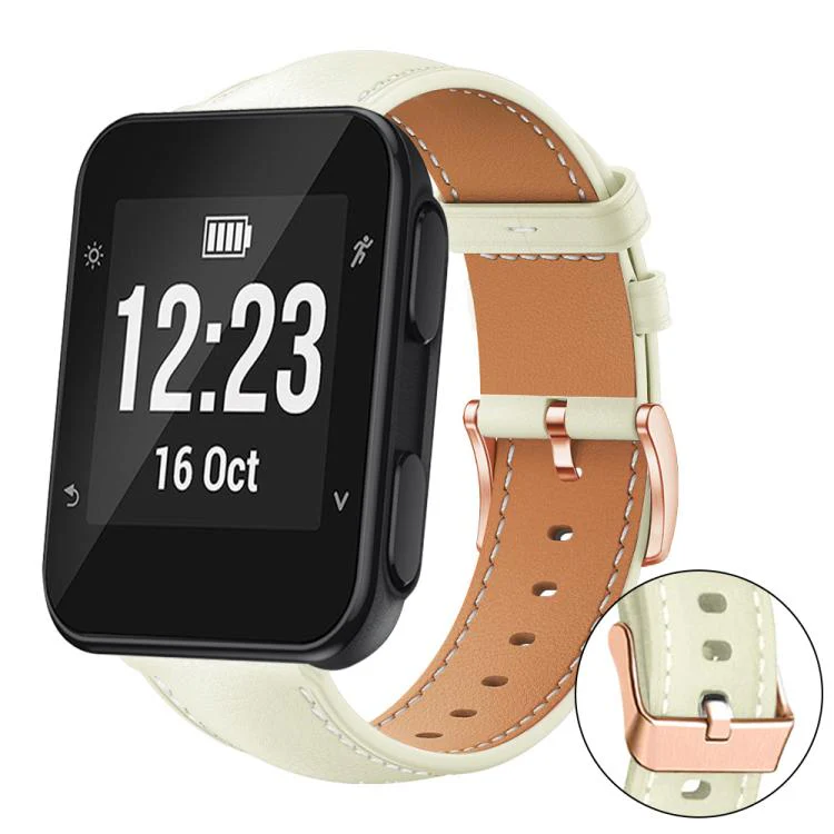 For Garmin Forerunner 35/30/35j xDfind Rose Gold Buckle Black Shark Fine Grain Vegan Leather Watch Band(Creamy White)
