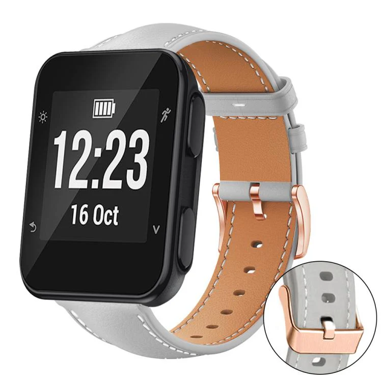 For Garmin Forerunner 35/30/35j xDfind Rose Gold Buckle Black Shark Fine Grain Vegan Leather Watch Band(Grey)