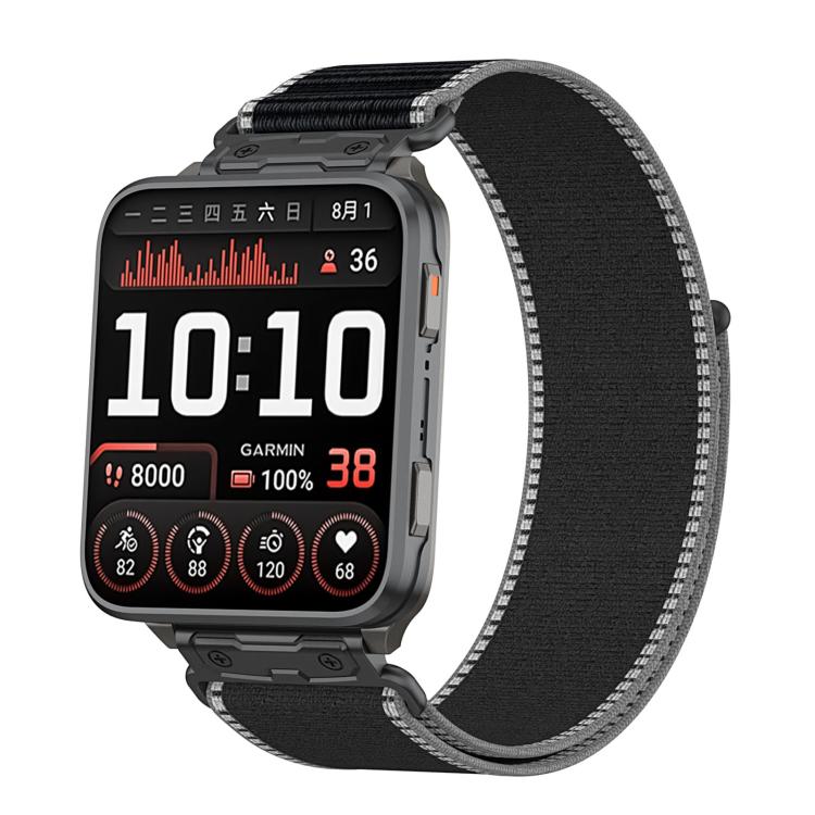 For Garmin Venu X1 Explorer Metal Connector Nylon Loop Watch Band(Charcoal Black)