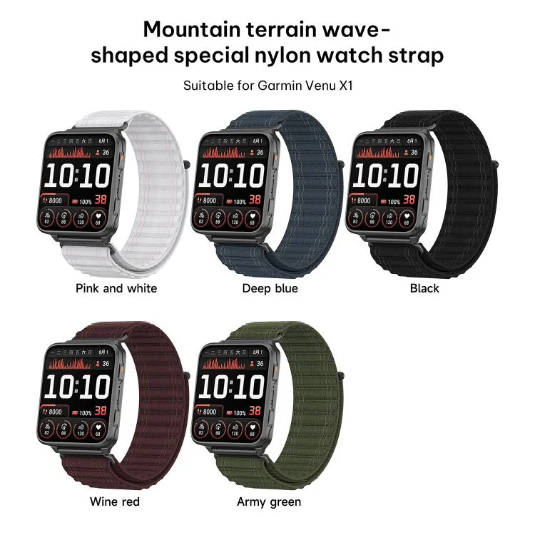 For Garmin Venu X1 xDfind Mountain Wave Pattern Nylon Watch Band(Army Green) - Image 5