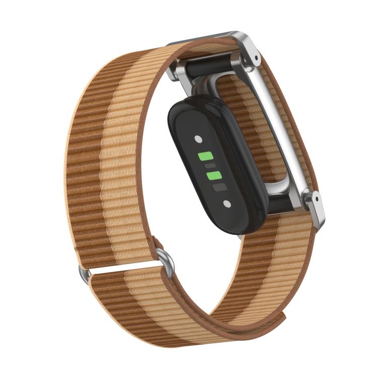 For Google Fitbit Air Metal Case Hybrid Nylon Hook and Loop Fastener Watch Band(Brown Beige) - Image 3
