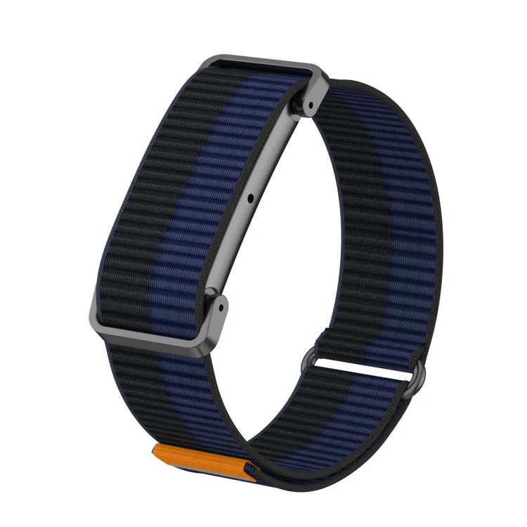 For Google Fitbit Air Metal Case Hybrid Nylon Hook and Loop Fastener Watch Band(Deep Sea Blue)