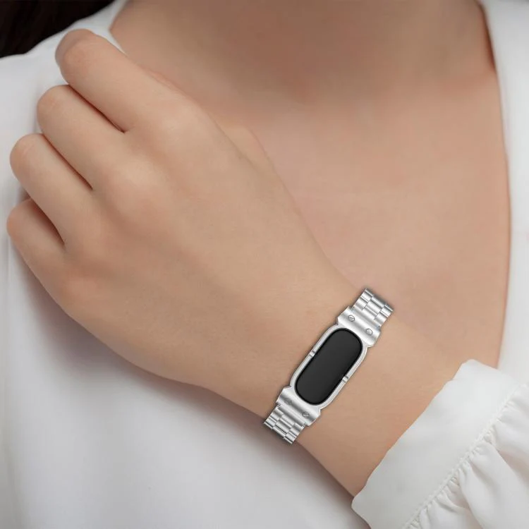 For Google Fitbit Air Metal Case Three Beads Folding Buckle Stainless Steel Watch Band(Rose Gold) - Image 12