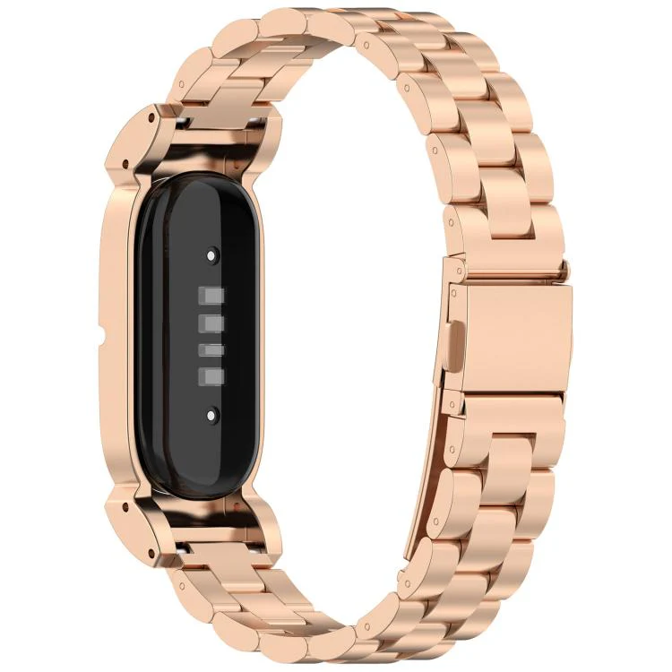 For Google Fitbit Air Metal Case Three Beads Folding Buckle Stainless Steel Watch Band(Rose Gold) - Image 2
