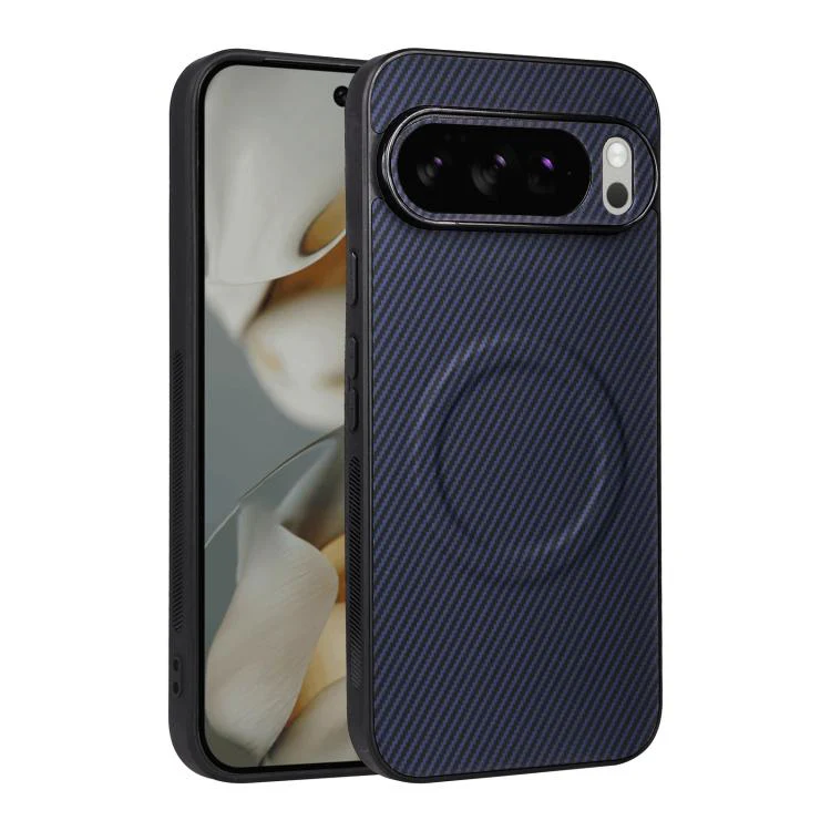 For Google Pixel 10 Pro XL Precise Cutout Carbon Fiber Texture Vegan Leather Phone Case(Blue)