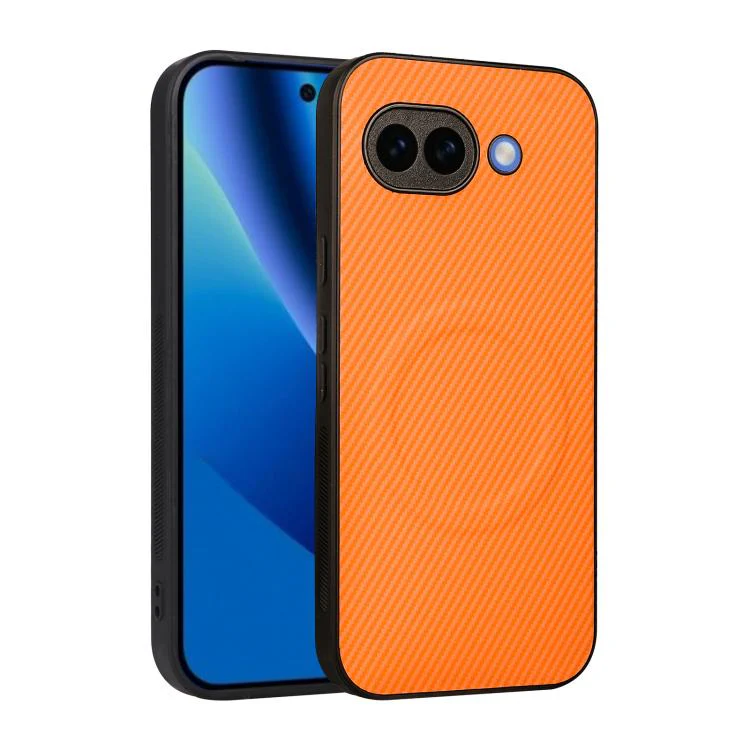For Google Pixel 10a Precise Cutout Carbon Fiber Texture Vegan Leather Phone Case(Orange)