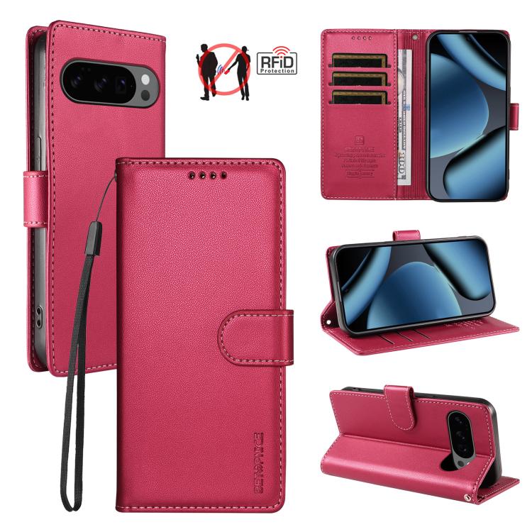 For Google Pixel 11 / 11 Pro / 10 / 10 Pro BETOPNICE Pearlescent RFID Vegan Leather Phone Case with Strap(Red)