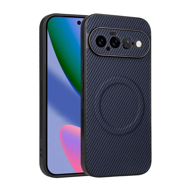 For Google Pixel 11 Precise Cutout Carbon Fiber Texture Vegan Leather Phone Case(Blue)
