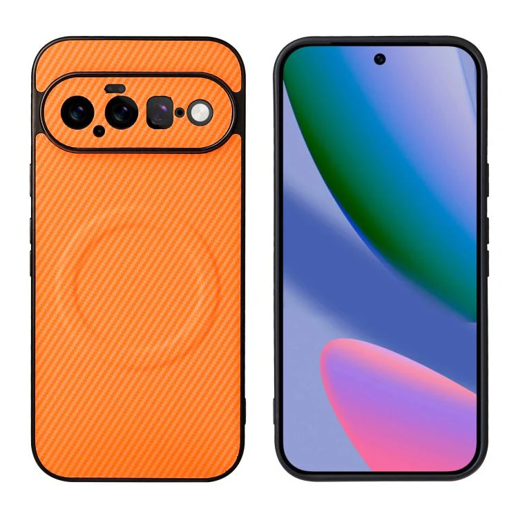 For Google Pixel 11 Precise Cutout Carbon Fiber Texture Vegan Leather Phone Case(Orange) - Image 2
