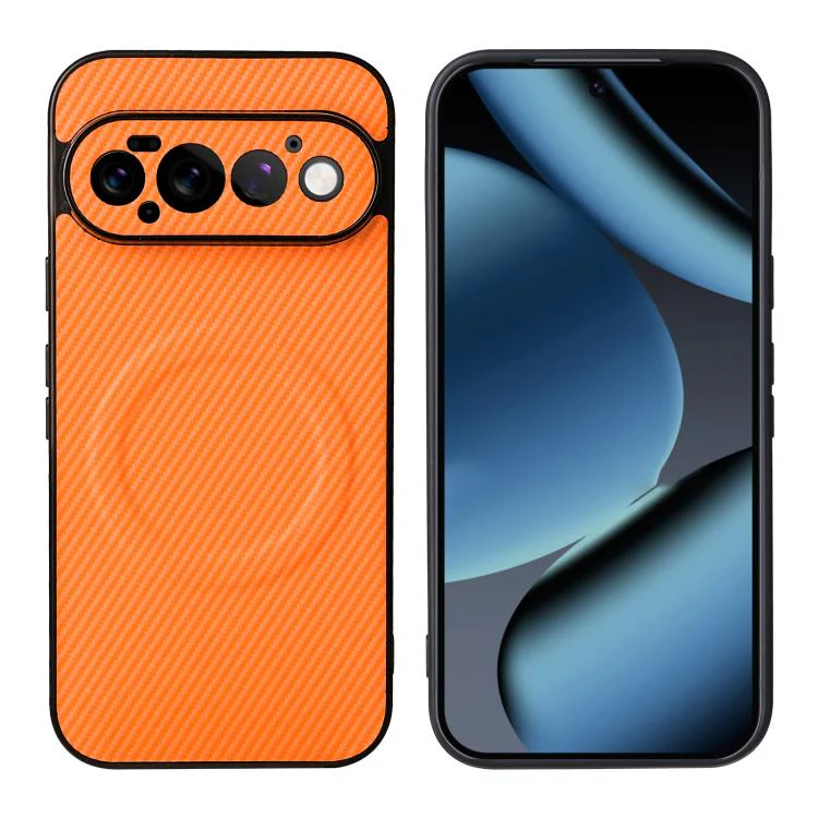 For Google Pixel 11 Pro Precise Cutout Carbon Fiber Texture Vegan Leather Phone Case(Orange) - Image 2