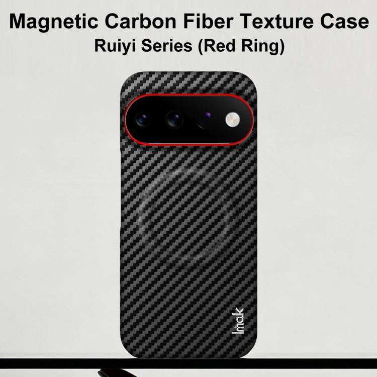 For Google Pixel 11 Pro XL imak Ruiyi Series Red Ring Carbon Fiber Texture Magnetic Phone Case(Black) - Image 3