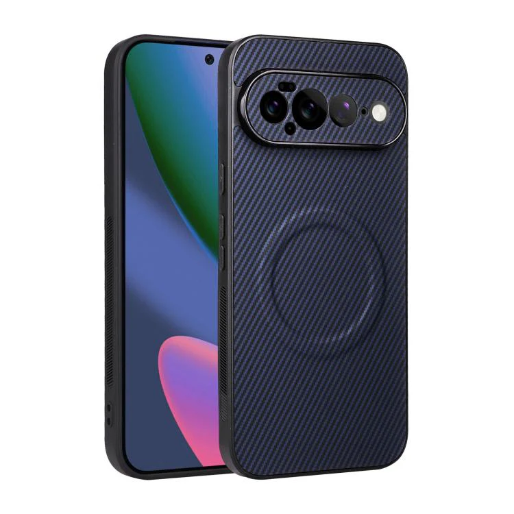 For Google Pixel 11 Pro XL Precise Cutout Carbon Fiber Texture Vegan Leather Phone Case(Blue)