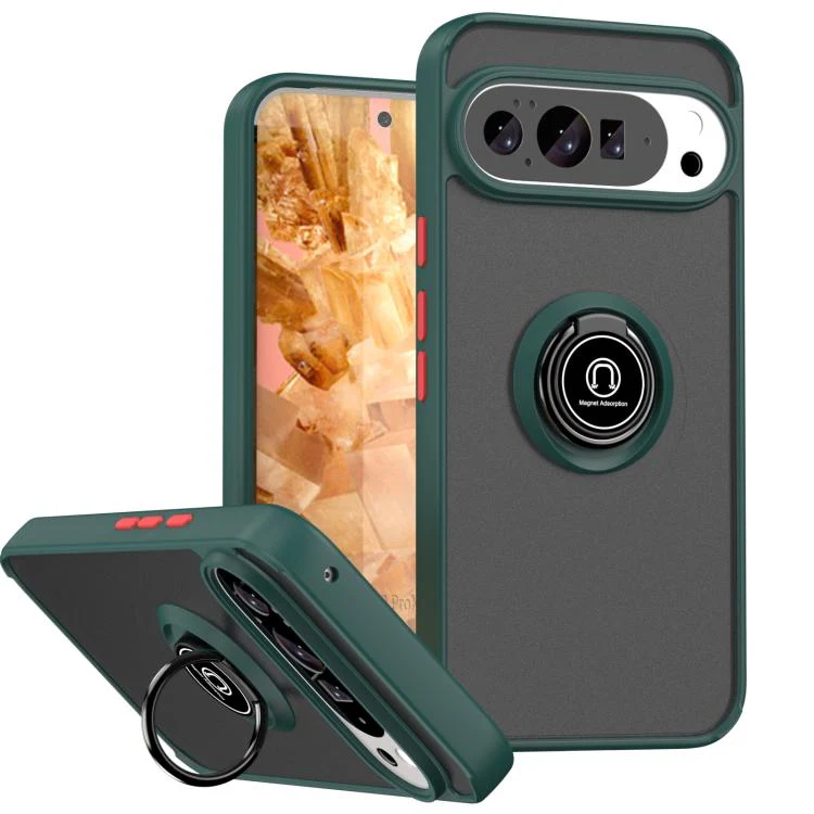 For Google Pixel 11 Pro XL Q Shadow 1 Series TPU + PC Phone Case with Ring(Dark Green)