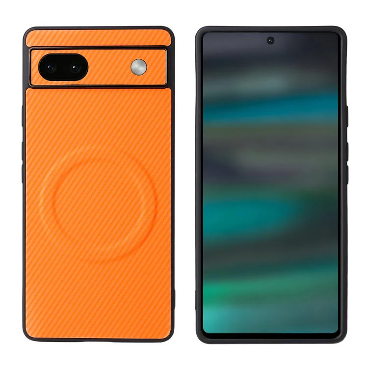 For Google Pixel 6a Precise Cutout Carbon Fiber Texture Vegan Leather Phone Case(Orange) - Image 2