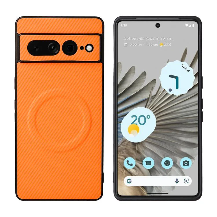 For Google Pixel 7 Pro Precise Cutout Carbon Fiber Texture Vegan Leather Phone Case(Orange) - Image 2