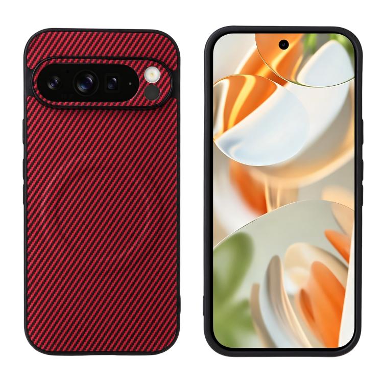 For Google Pixel 9 Pro Precise Cutout Carbon Fiber Texture Vegan Leather Phone Case(Red) - Image 2