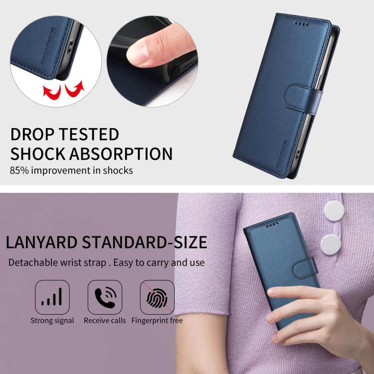 For Google Pixel 9a BETOPNICE Pearlescent RFID Vegan Leather Phone Case with Strap(Blue) - Image 9