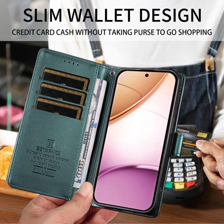 For Google Pixel 9a BETOPNICE Pearlescent RFID Vegan Leather Phone Case with Strap(Green) - Image 3