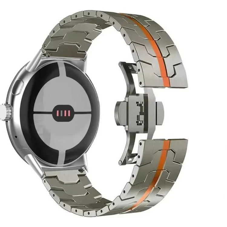 For Google Pixel Watch 4 / 3 / 2 / 1 41mm Iron Man Butterfly Buckle Stainless Steel Watch Band(Titanium Orange)