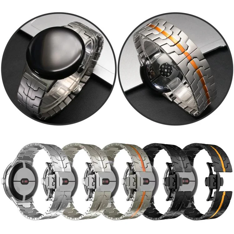 For Google Pixel Watch 4 / 3 / 2 / 1 41mm Iron Man Butterfly Buckle Stainless Steel Watch Band(Titanium Orange) - Image 2