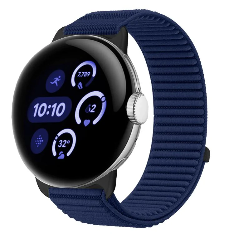 For Google Pixel Watch 4 / 3 / 2 / 1 41mm Woven Nylon Hook And Loop Fastener Metal Interface Watch Band(Azure)