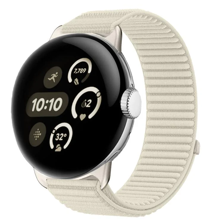 For Google Pixel Watch 4 / 3 / 2 / 1 41mm Woven Nylon Hook And Loop Fastener Metal Interface Watch Band(Starlight)