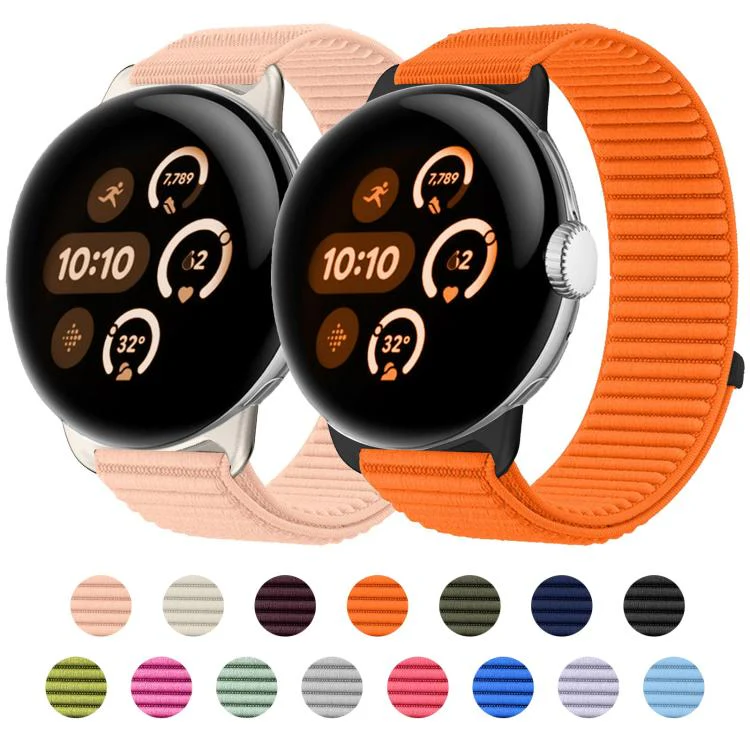 For Google Pixel Watch 4 / 3 / 2 / 1 41mm Woven Nylon Hook And Loop Fastener Metal Interface Watch Band(Starlight) - Image 2