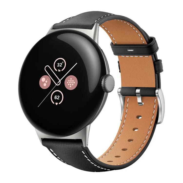 For Google Pixel Watch 4 / 3 / 2 / 1 41mm xDfind Flat Head Black Shark Fine Grain Leather Watch Band(Black)