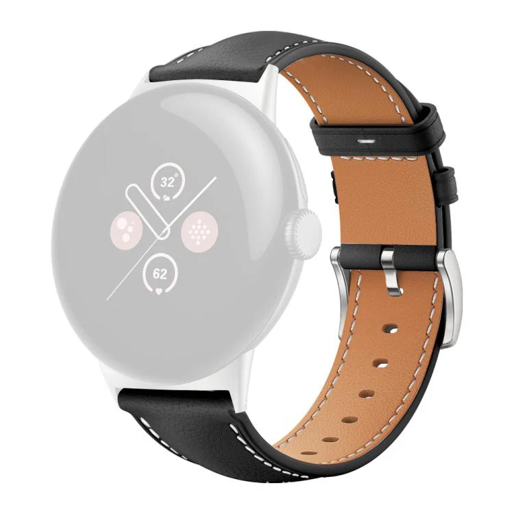 For Google Pixel Watch 4 / 3 / 2 / 1 41mm xDfind Flat Head Black Shark Fine Grain Leather Watch Band(Black) - Image 2