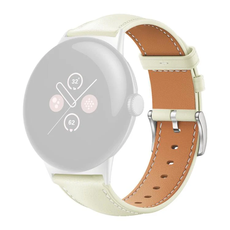 For Google Pixel Watch 4 / 3 / 2 / 1 41mm xDfind Flat Head Black Shark Fine Grain Leather Watch Band(Creamy White) - Image 2
