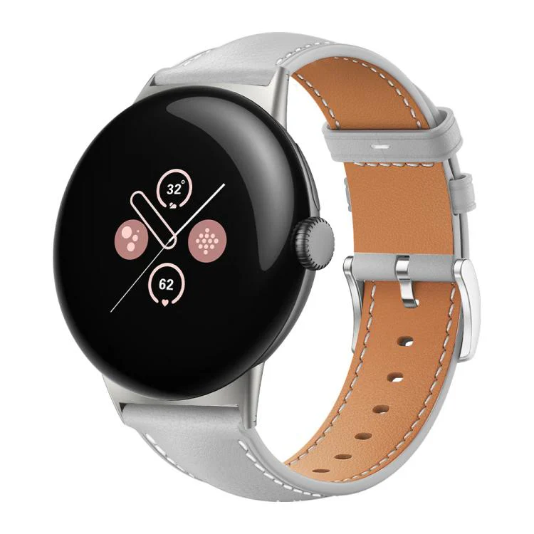 For Google Pixel Watch 4 / 3 / 2 / 1 41mm xDfind Flat Head Black Shark Fine Grain Leather Watch Band(Grey)