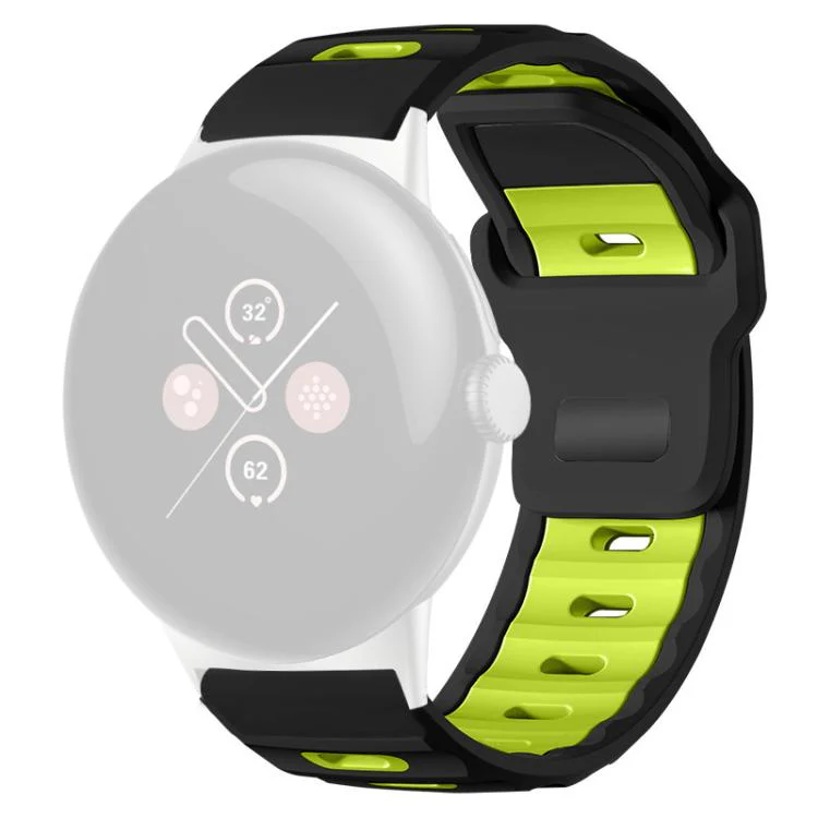 For Google Pixel Watch 4 / 3 / 2 / 1 41mm xDfind Flat-head Dual-color Silicone Watch Band(Black+Fluorescent Green) - Image 2