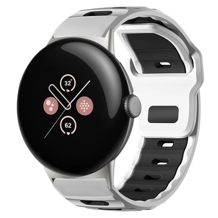 For Google Pixel Watch 4 / 3 / 2 / 1 41mm xDfind Flat-head Dual-color Silicone Watch Band(White+Black)