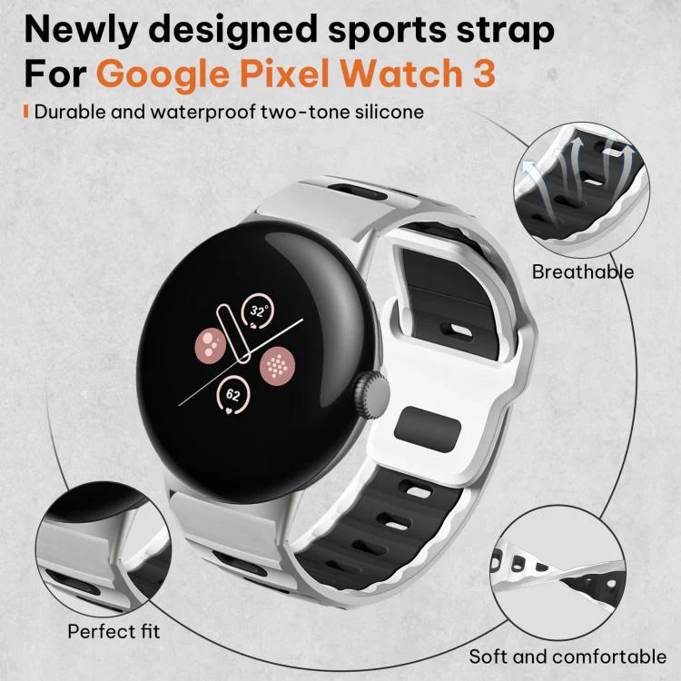 For Google Pixel Watch 4 / 3 / 2 / 1 41mm xDfind Flat-head Dual-color Silicone Watch Band(White+Black) - Image 3