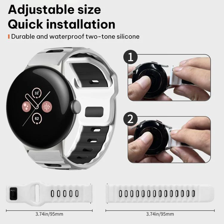 For Google Pixel Watch 4 / 3 / 2 / 1 41mm xDfind Flat-head Dual-color Silicone Watch Band(White+Black) - Image 4