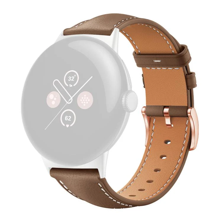 For Google Pixel Watch 4 / 3 / 2 / 1 41mm xDfind Rose Gold Buckle Black Shark Fine Grain Vegan Leather Watch Band(Coffee) - Image 2