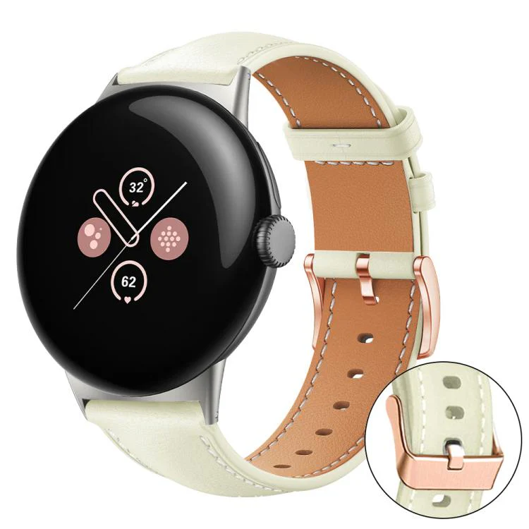 For Google Pixel Watch 4 / 3 / 2 / 1 41mm xDfind Rose Gold Buckle Black Shark Fine Grain Vegan Leather Watch Band(Creamy White)