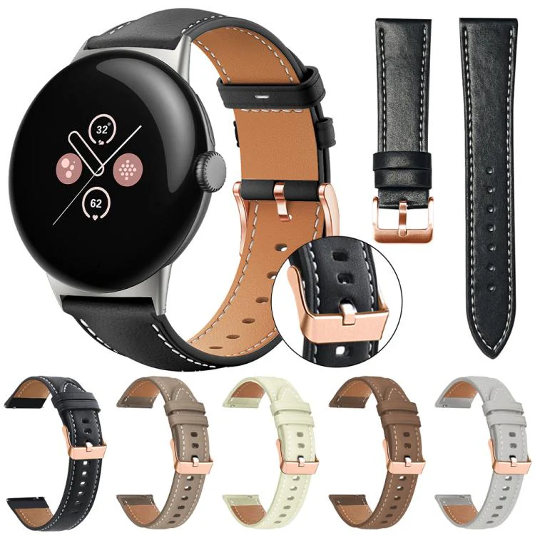 For Google Pixel Watch 4 / 3 / 2 / 1 41mm xDfind Rose Gold Buckle Black Shark Fine Grain Vegan Leather Watch Band(Creamy White) - Image 3