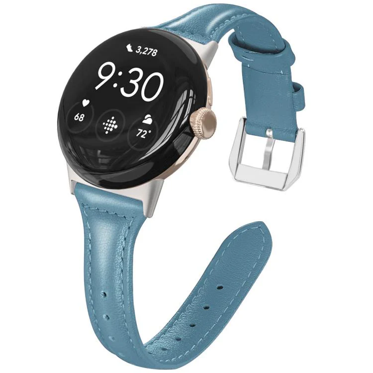 For Google Pixel Watch 4 / 3 / 2 / 1 41mm xDfind Slim Genuine Leather Watch Band(Light Blue)