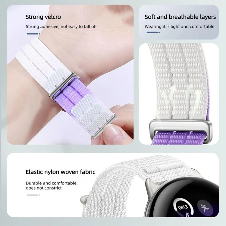 For Google Pixel Watch 4 / 3 45mm Double-Link Cloud-Feel Breathable Nylon Loop Metal Head Watch Band(Mist Gray) - Image 3