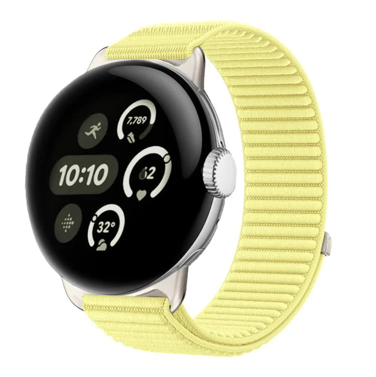 For Google Pixel Watch 4 / Watch 3 45mm Woven Nylon Hook And Loop Fastener Metal Interface Watch Band(Neon Yellow)